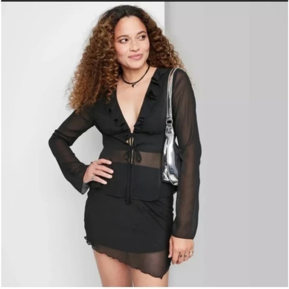 NWT Wild Fable Black Sheer Long Sleeve Blouse